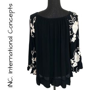 INC Embroidered Floral Peasant Blouse, Size XL